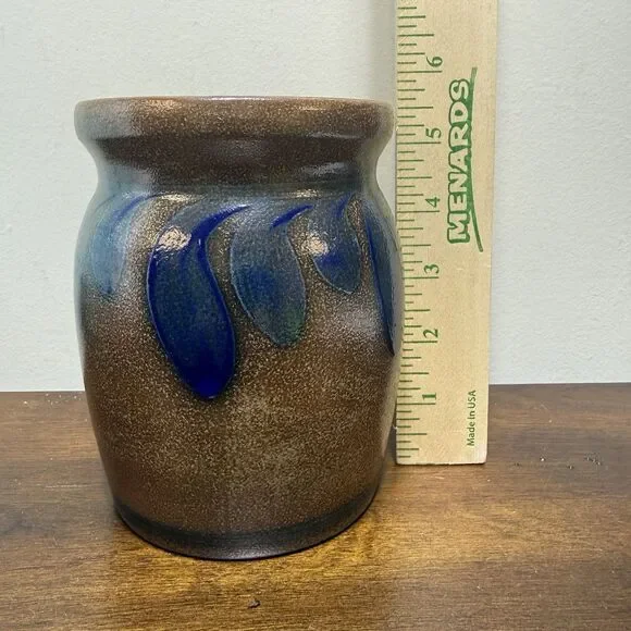 Vintage BBP Beaumont Brothers Pottery Crock Blue Feather Brush Strokes 1992 - Picture 8 of 9